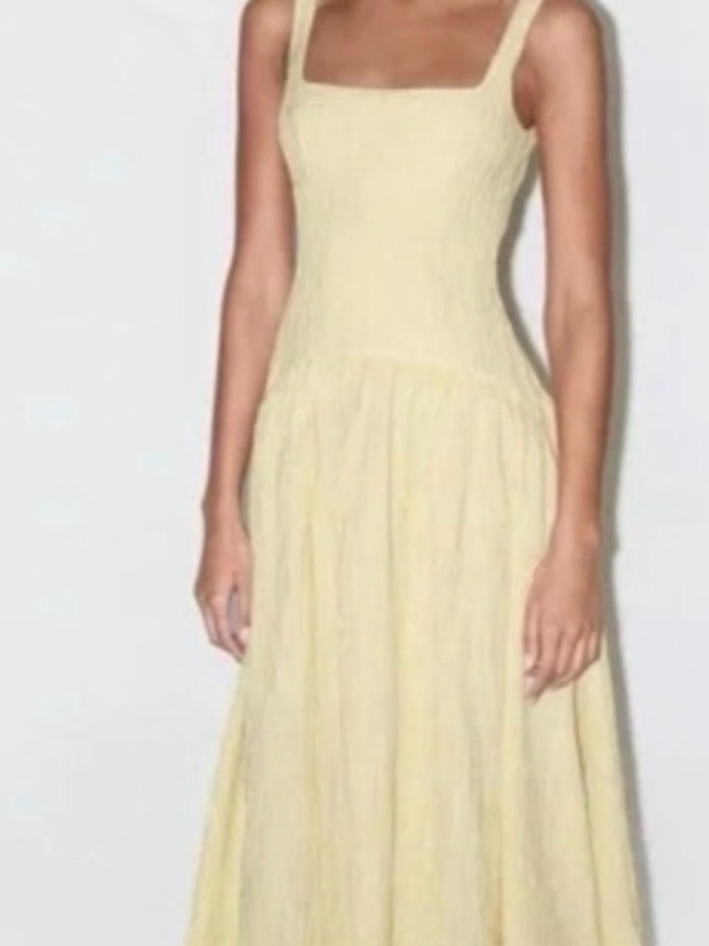 Zara Pale Yellow Square-Neck Dress